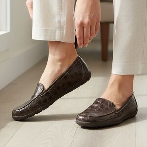 FANNA Casual Faux Croc Thick Sole Square Toe Slip On Loafers